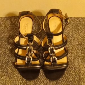 Coach  black sandals leather and silver tone size 7.5